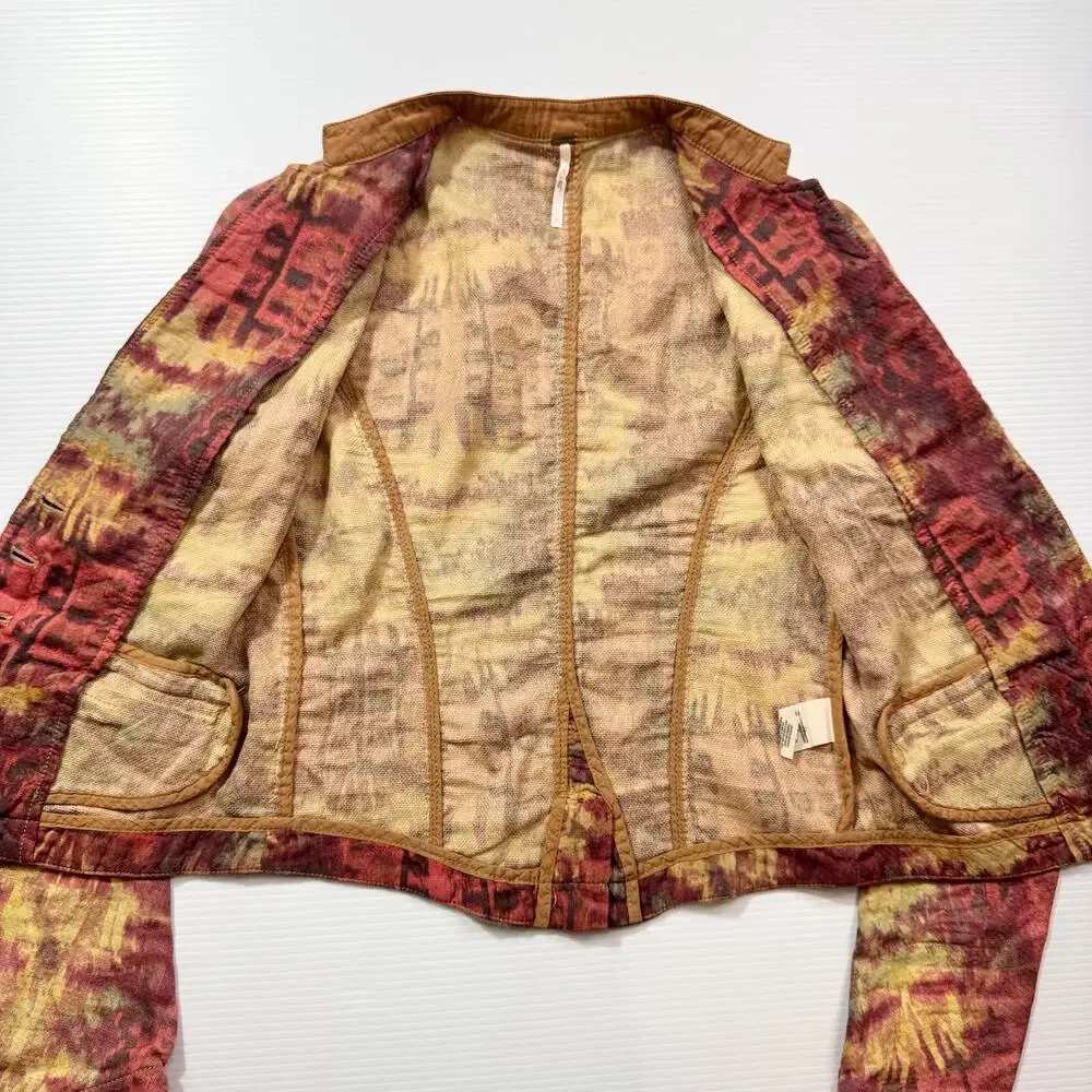 Free People Ikat Tribal Tie Dye Blazer Jacket Women’s 2 Cotton Boho Y2K Western - Picture 6 of 16